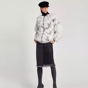 ZARA Faux Fur Design Zip Up Sweater